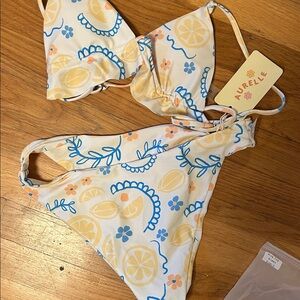 Aurielle Girls Lemon & Blue Floral Bikini Set
